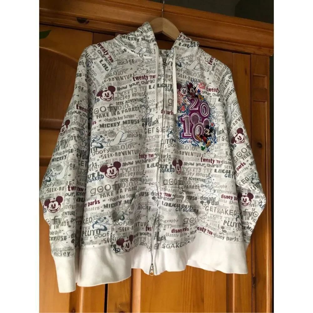 Disneyland 2010 Hoodie Zip Up Mickey All Over Print Size 3X